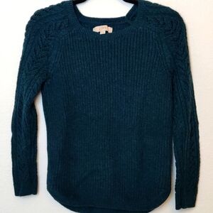 Loft Crew Knit Pullover Sweater Green Petite M